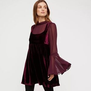 Free people burgundy Counting Stars Mini Dress size xs sheer sleeves mini wine